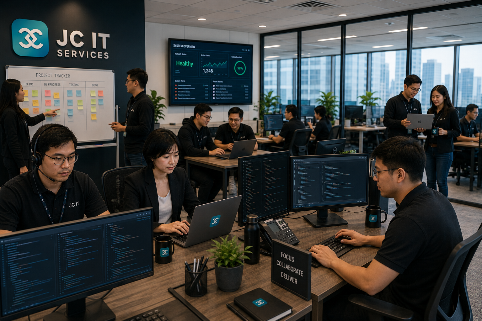 JCIT specialists collaborating with AI-enabled operations tools
