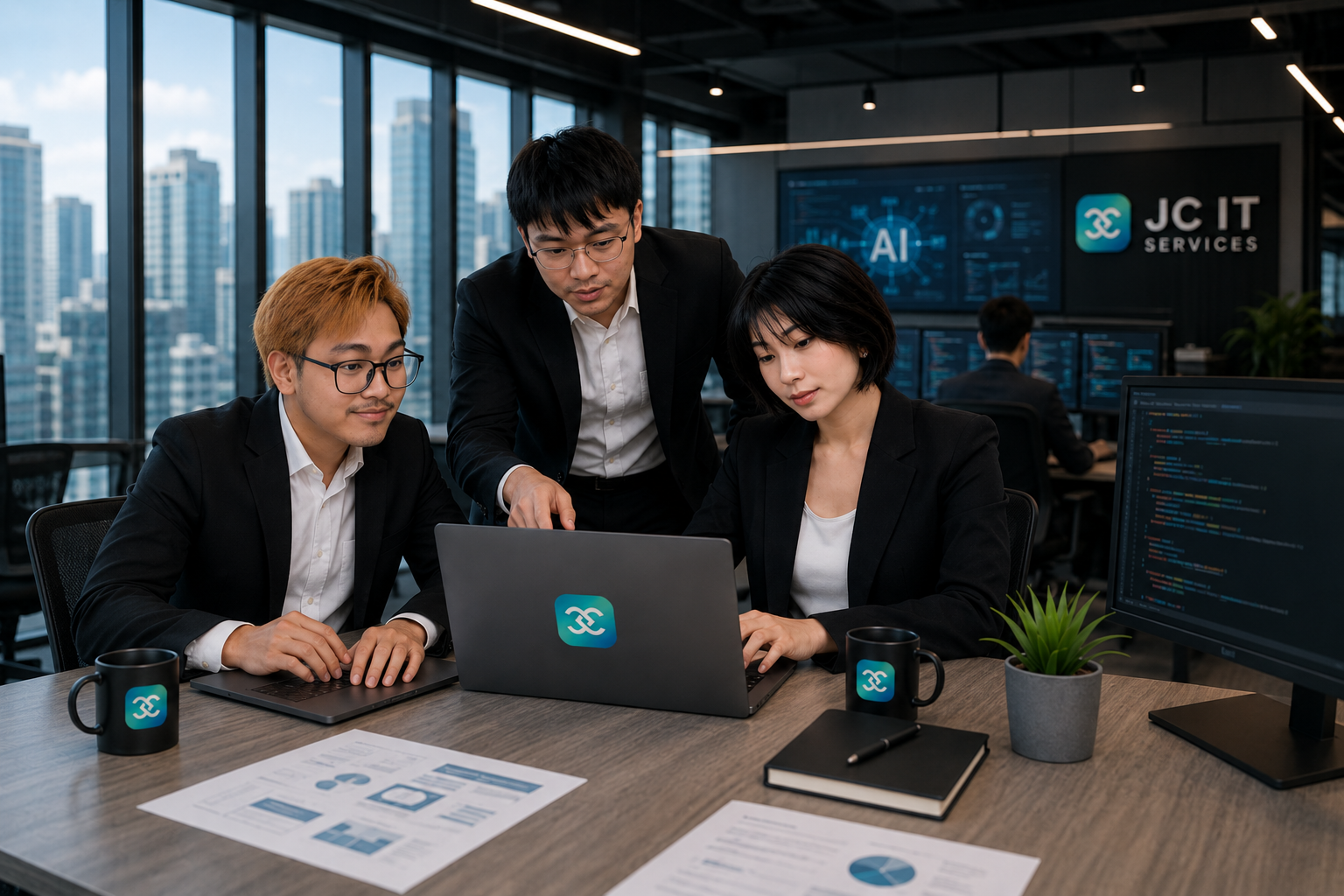 Jay, JL, and Bubbles collaborating with AI-enabled tools