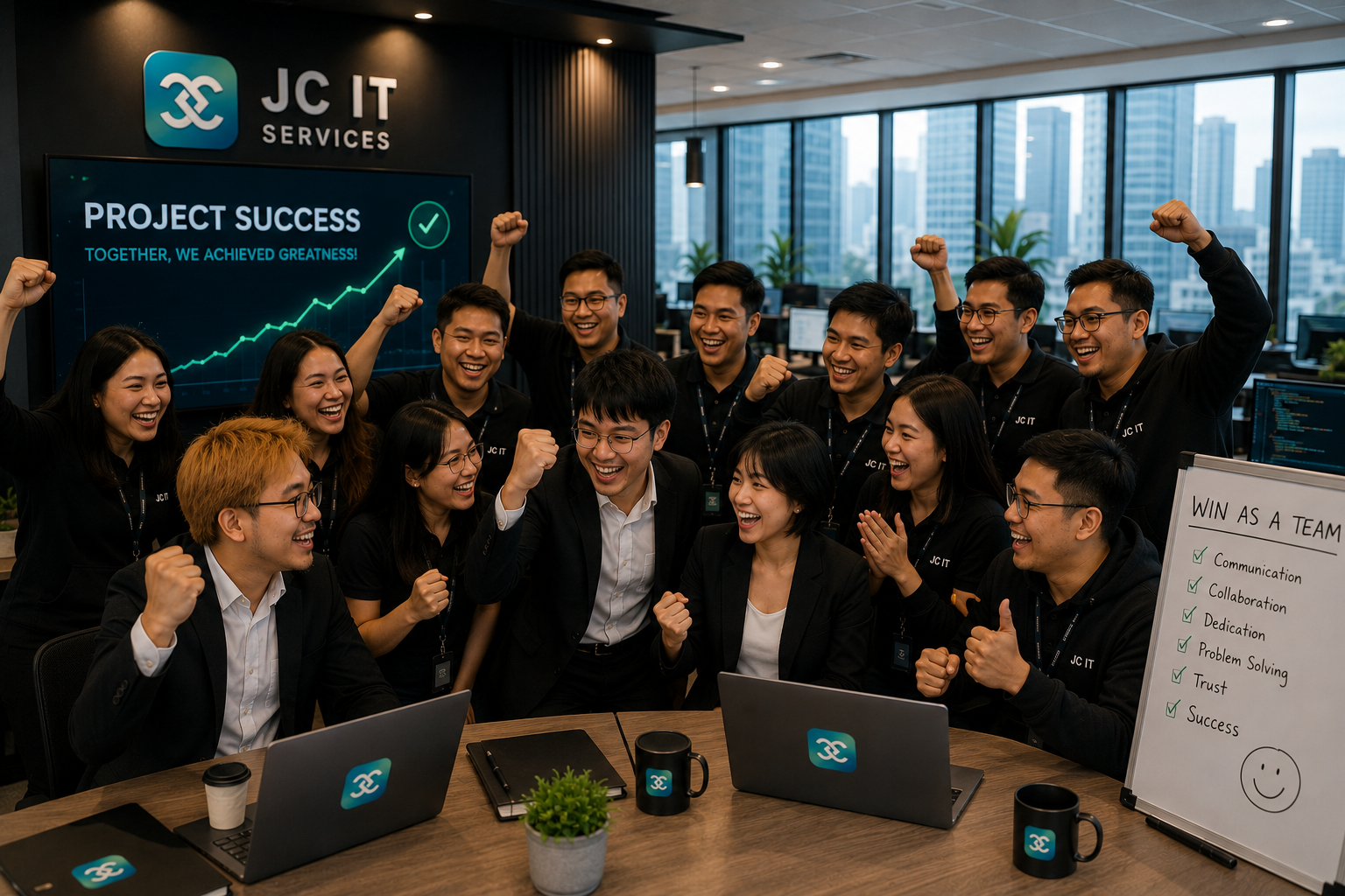 JCIT team celebrating a successful client outcome