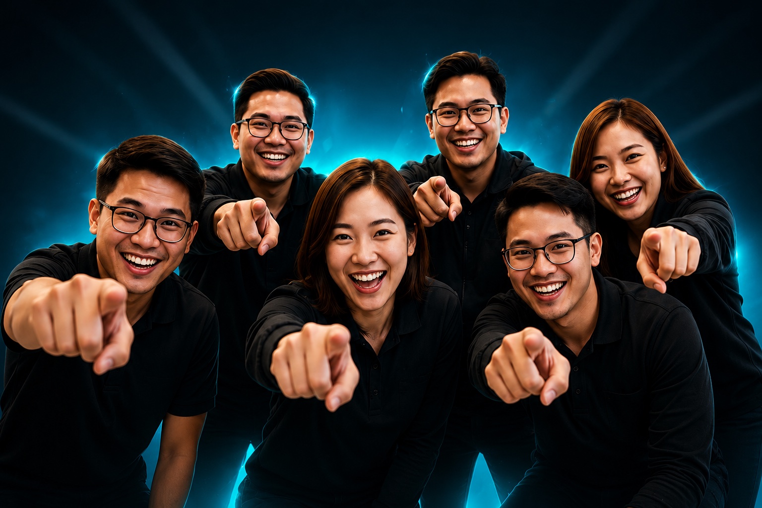 A welcoming JCIT team pointing toward the viewer