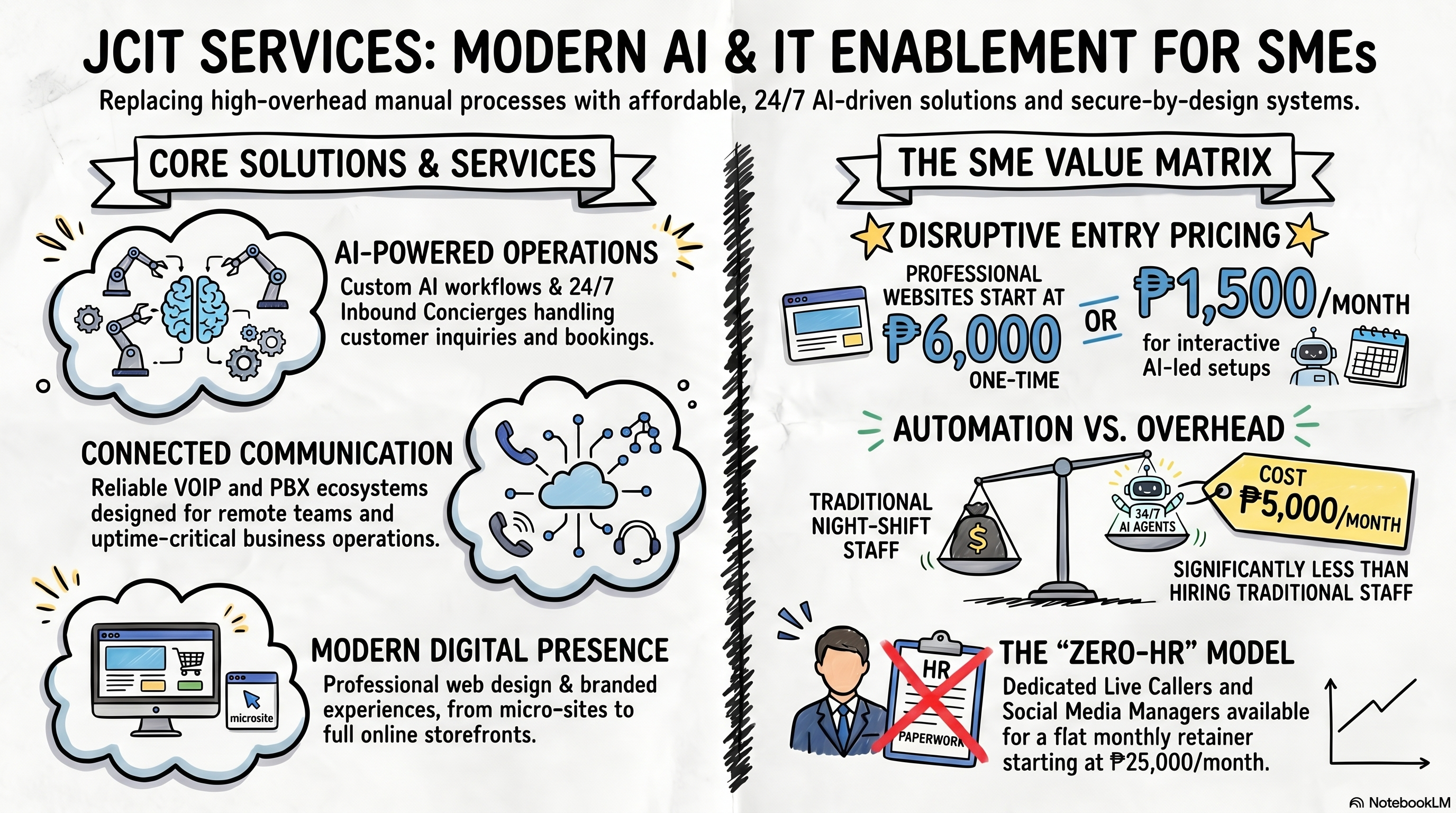JCIT Services modern AI and IT enablement for SMEs infographic